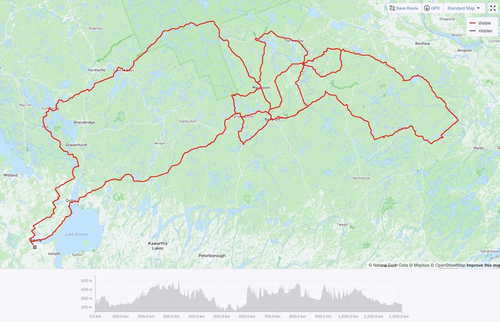 A screenshot of the route of the 2025 edition of the Granite Anvil from Strava