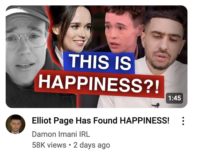 YouTube thumbnail shaming Eliot Page for being trans